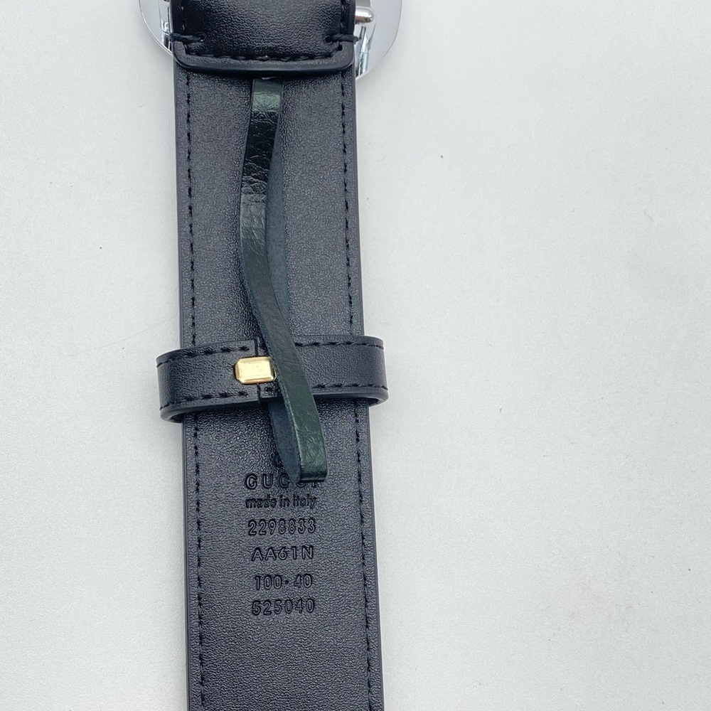 Gucci Black Leather Belt Silver Snake GG Buckle- 100 L W Box - Picture 5 of 13